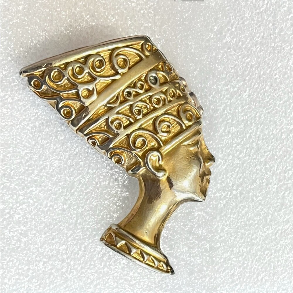 VTG Egyptian Brooch Pin Gold Tone Pharoah Head Profile Large Figural Statement